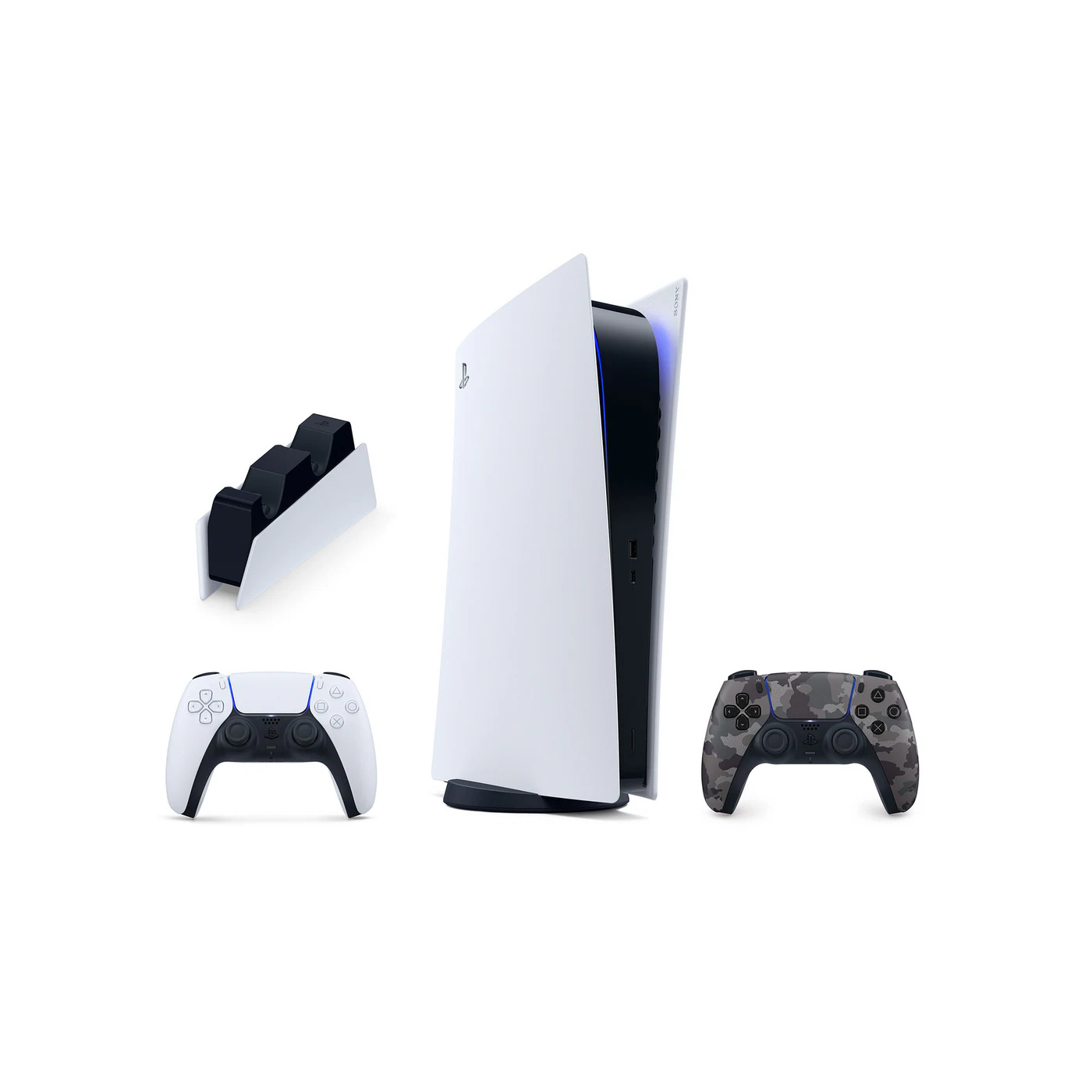 Playstation 5 Digital Edition Bundle With Grey Camo Dualsense Controller And Charging Station