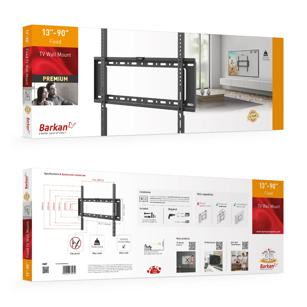 Barkan Brae407 Led/Lcd 13"-90" Wall Bracket view 1