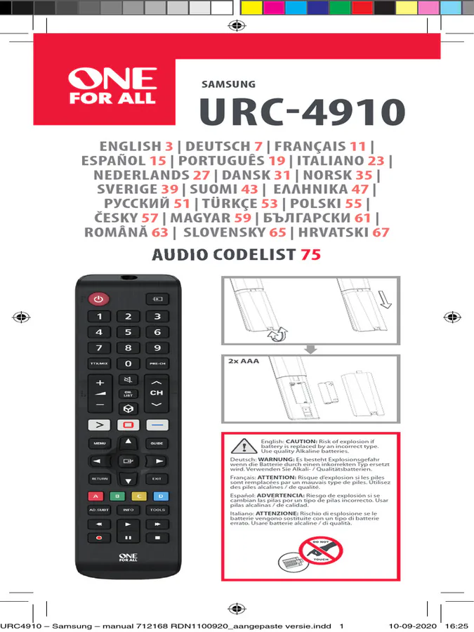 One For All Samsung Urc4910 TV Remote view 2