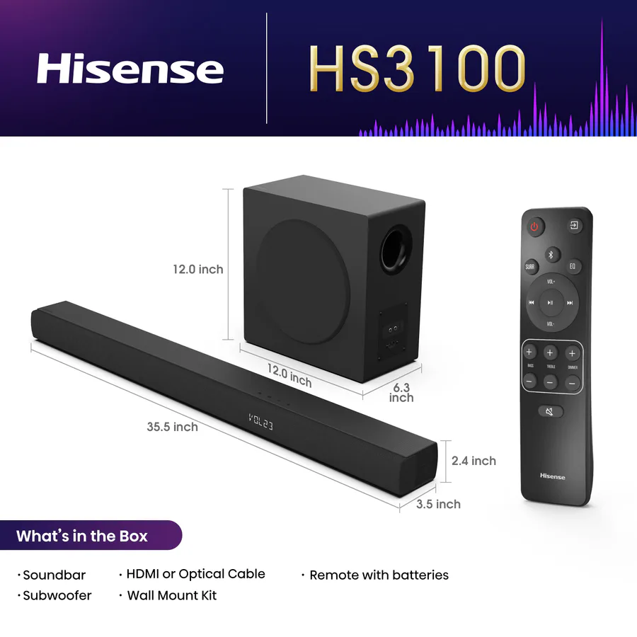 Hisense Hs3100 3.1 480w Soundbar view 7