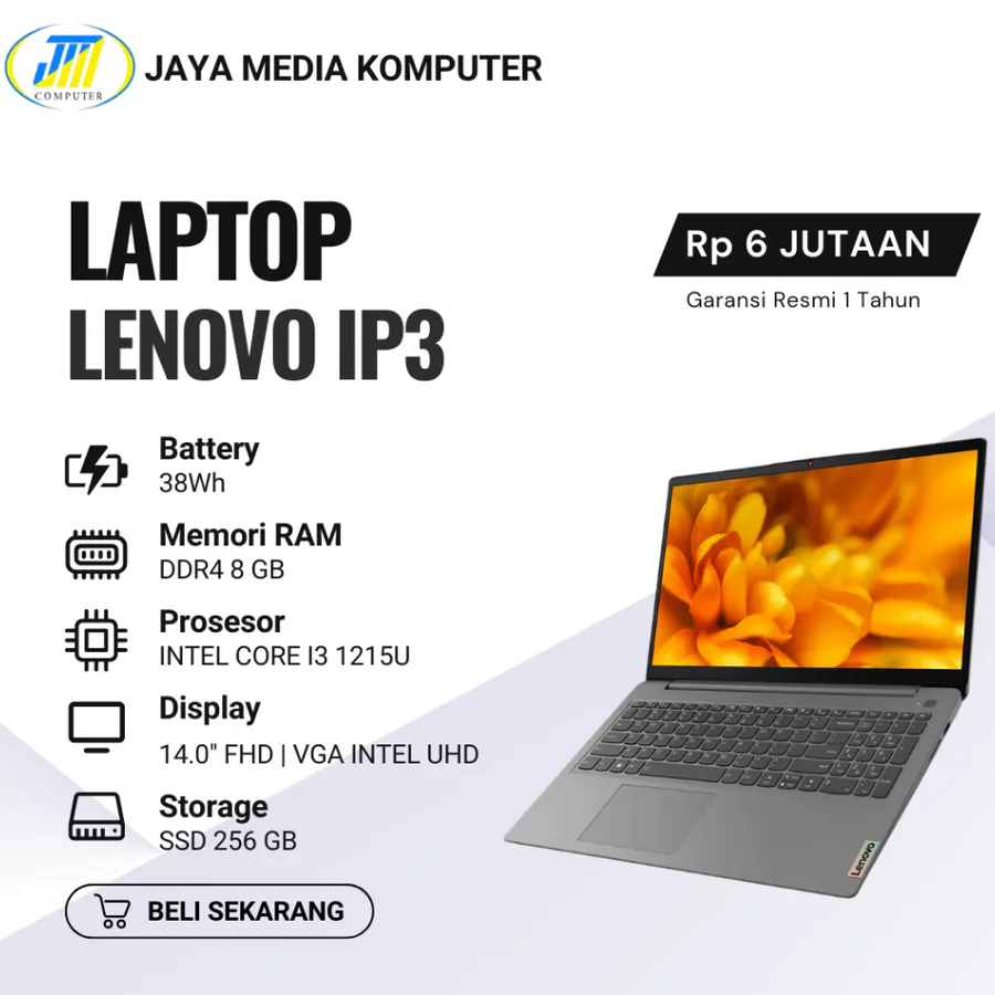 Lenovo Ip3 I3 8gb/256gb+1tb Win 11 Notebook view 3