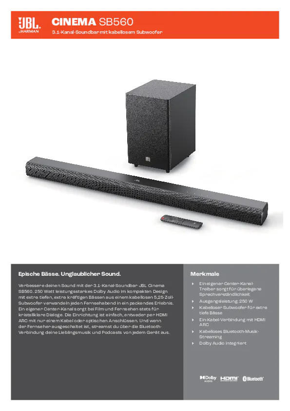 Jbl Sb560 3.1 Soundbar & Sub view 8