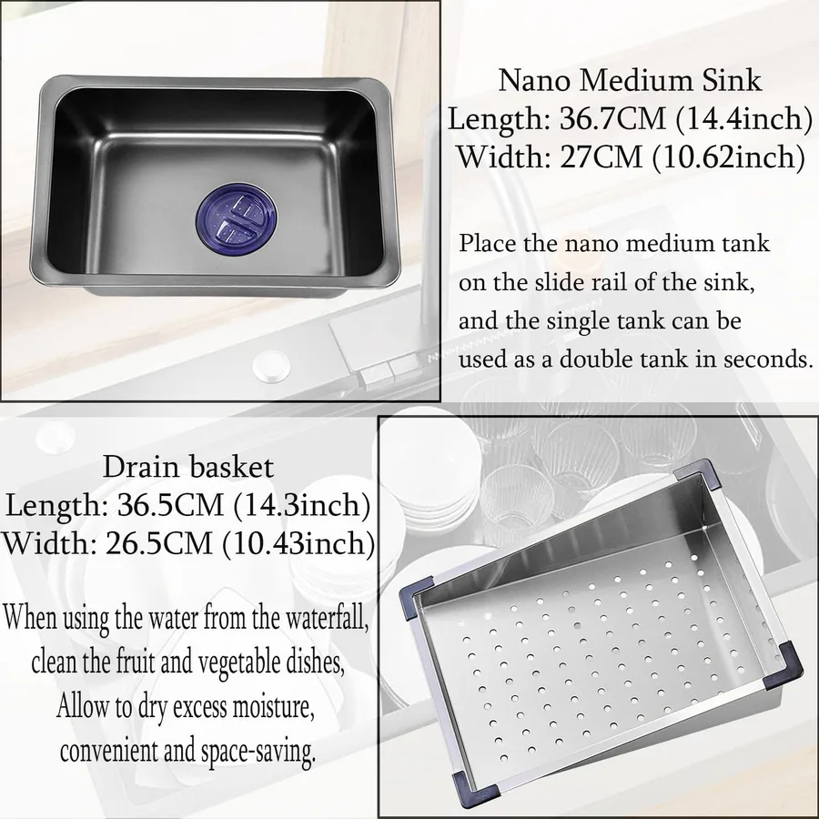 Modern Waterfall Sink Stainless Steel view 3